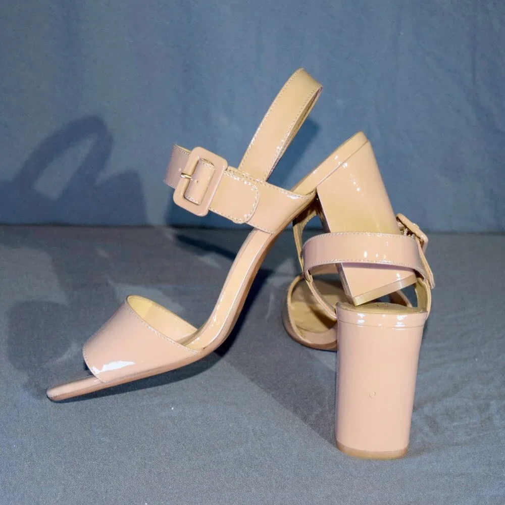 Talbots Women's Size 8 Nude Patent Leather Block Heel Ankle Strap Sandals - Picture 4 of 5